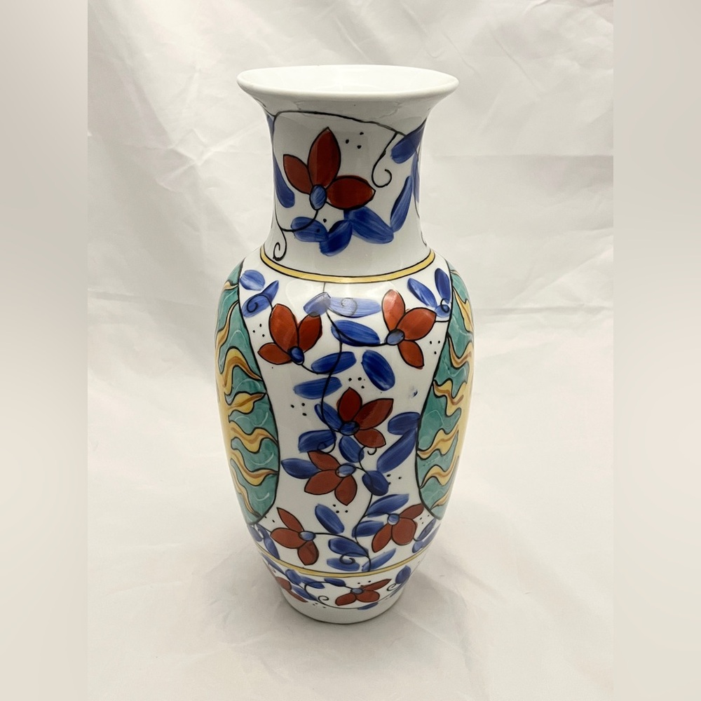 **SOLD** Hand-Painted Sunburst Ceramic Vase, 12 inch tall, MCM Home Decor EUC - Picture 8 of 14